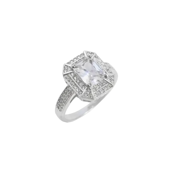 Savvy Cie Sterling Silver Asscher Cut Simulated Diamond Ring