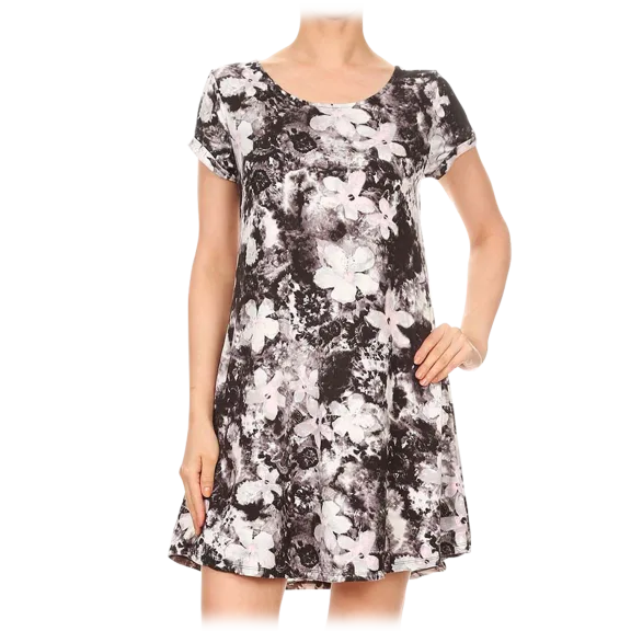 Black & Pink Tie-Dye Floral Tunic Dress