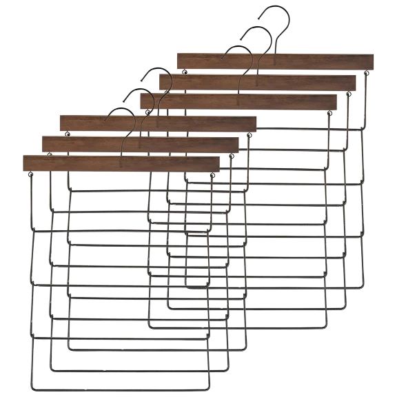 6-Pack: YH Goods High-Grade 4 Tier Wooden Pants Hangers