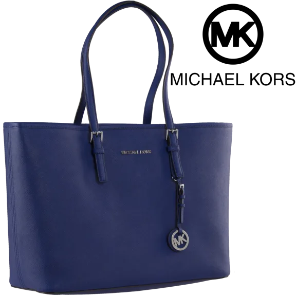 Michael Kors Jet Set Travel Medium Saffiano Leather Top-Zip Tote in Blue