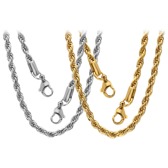Steeltime Stainless Steel & 18k Gold Rope Mask Chain Set