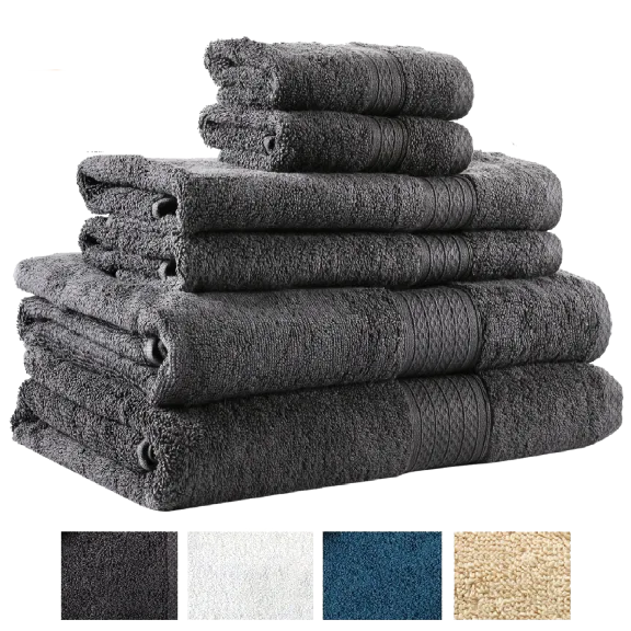 Avira Home 6-Piece Classic Zero Twist 100% Cotton Towel Set