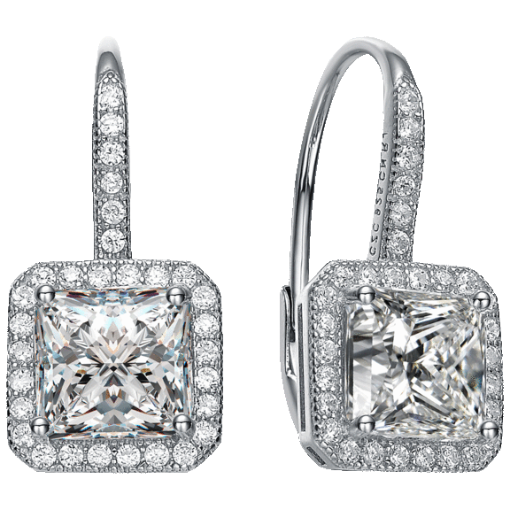Genevive Cubic Zirconia Halo Leverback Earrings