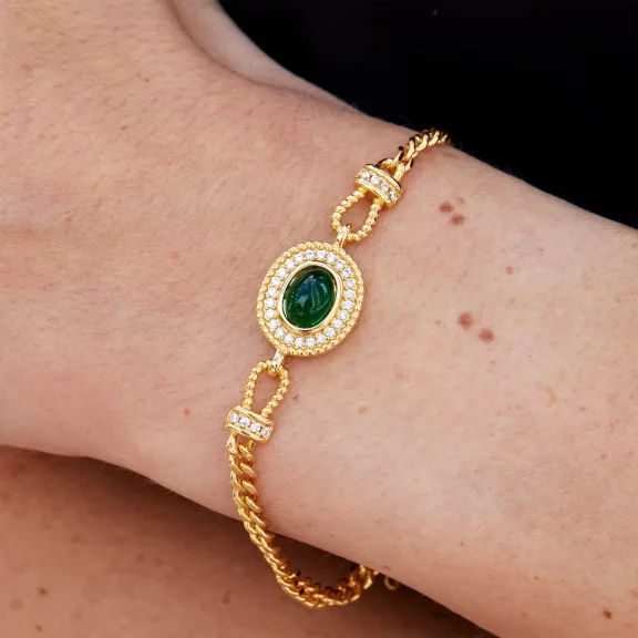 Savvy Cie 18K Gold Plated Handcrafted Italian Bracelet with Halo Cabochon