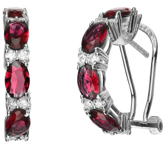 RelavenO Elegant Sterling Silver Hoop Earrings with Ovel Ruby Red Cubic Zirconia
