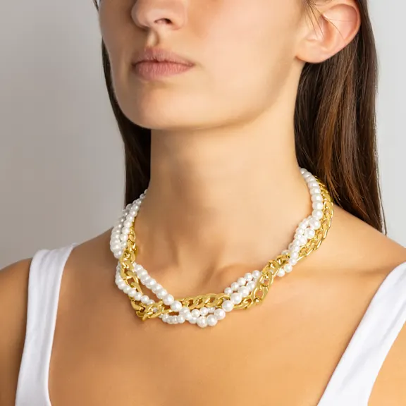 Martha Stewart Four Twisted Strand Pearl and Chain Gold Necklace 20-23"