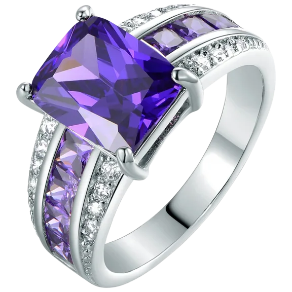 Tamborat 18K White Gold Plated Lab Created Amethyst Ring