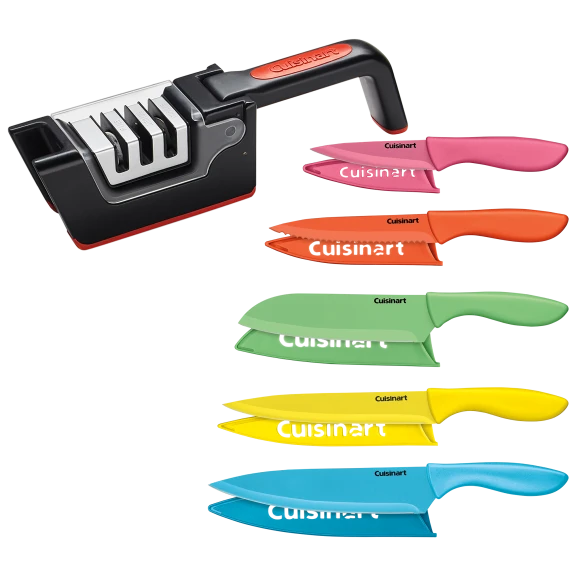 Cuisinart Advantage 5-Piece Ceramic-Coated Color Knife Set & 3-Slot Sharpener