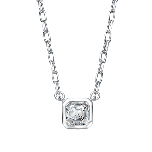 Rachel Glauber Asscher-Cut Simulated Diamond Stud Cable Chain Necklace