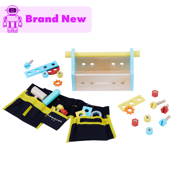 Teamson 24-Piece Kids Little Helper Wooden Tool Box Accessories Toy