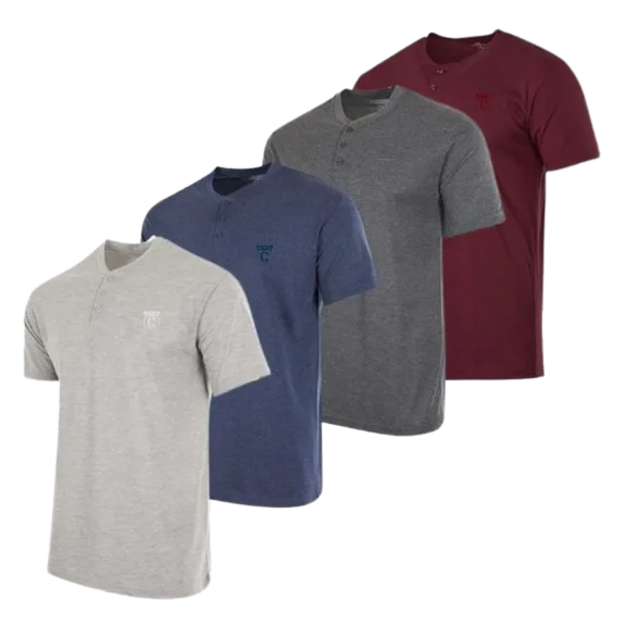 4-Pack: Cherokee Men's Short Sleeve Henley T-Shirts