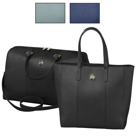Joy Mangano Metallic Leather Weekender + Tote Combo