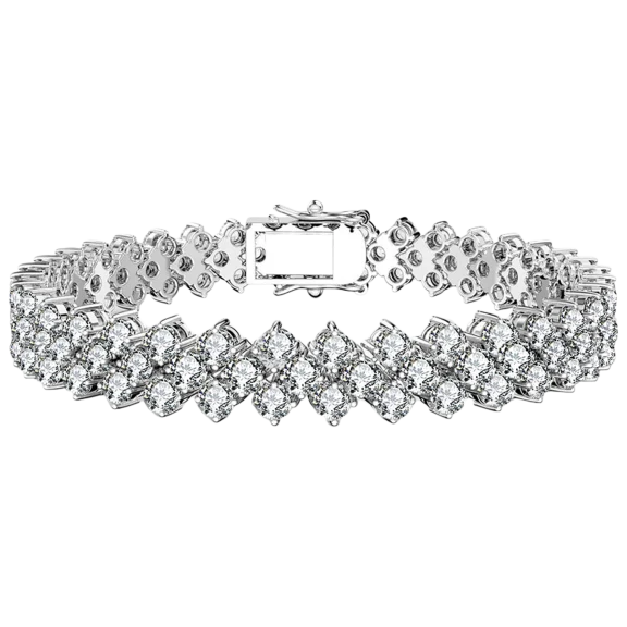 Genevive Rhodium Plated Cubic Zirconia Three Row Bracelet