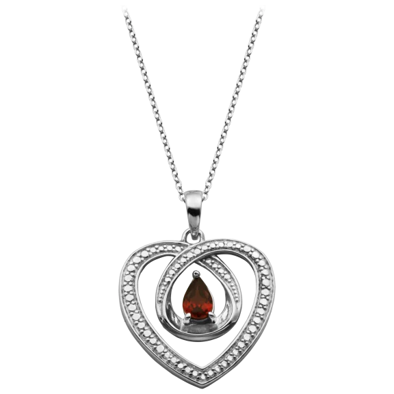Morgan & Paige Sterling Silver Diamond & Genuine Garnet Heart Pendant 18" Chain
