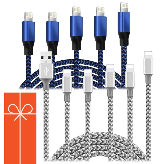 5-Pack: Heavy Duty Braided iPhone Lightning Cable Charger Cords