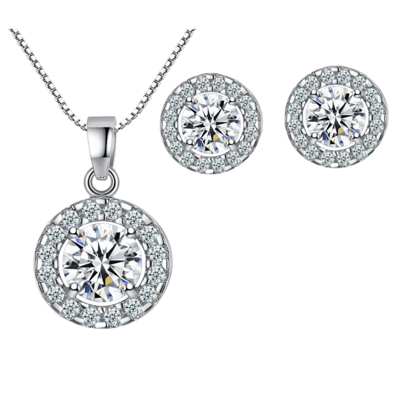 Hollywood Sensation Hope Cubic Zirconia & White Gold Halo Necklace & Earrings