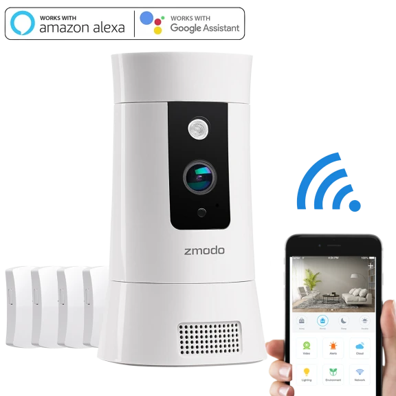 Zmodo Pivot Cloud 350° Rotating Smart WiFi Camera with Door/Window Sensors