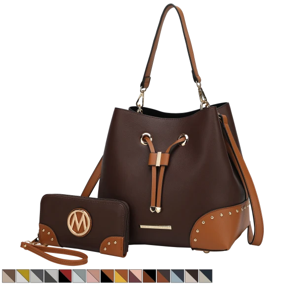 MKF Collection Candice Color-Block Bucket Bag with Matching Wallet by Mia K