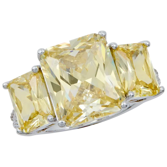 Savvy Cie Rhodium Plated Bold Canary 3 Stone Ring