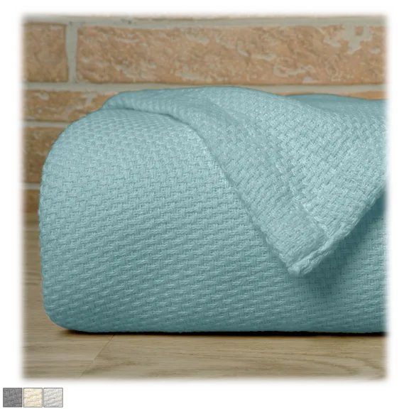 Bibb Home Basket Weave 100% Durable Cotton Blankets