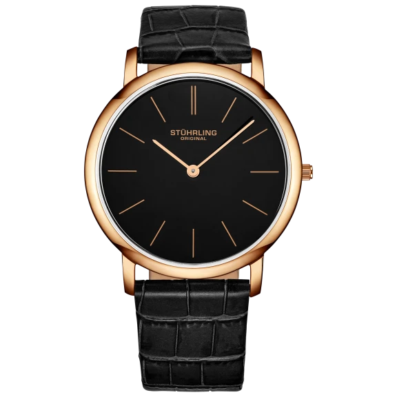 Stuhrling Stainless Steel Rose Tone Case on Alligator Embossed Leather Strap
