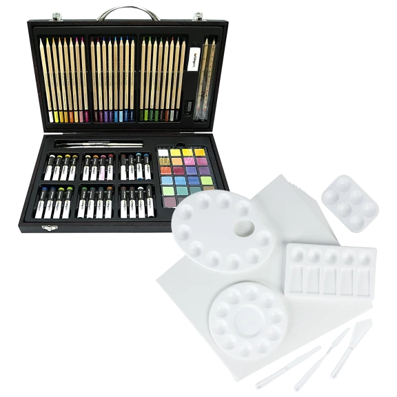 KingArt 101 Piece Mixed Media Art Set with 11"x14" Canvas Panels and Palette