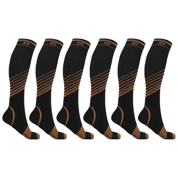 6-Pack: Extreme Fit Copper-Infused Ultra V-Striped Knee-High Compression Socks
