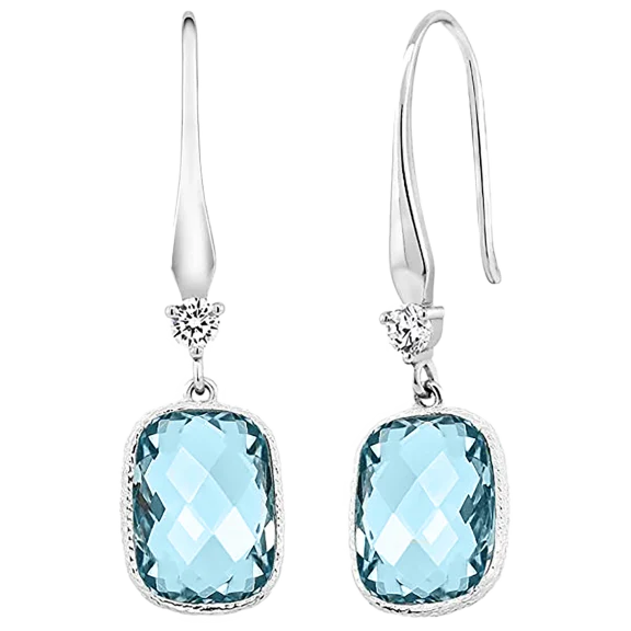 Golden NYC Jewelry White Gold Plated Blue Topaz Drop Earrings