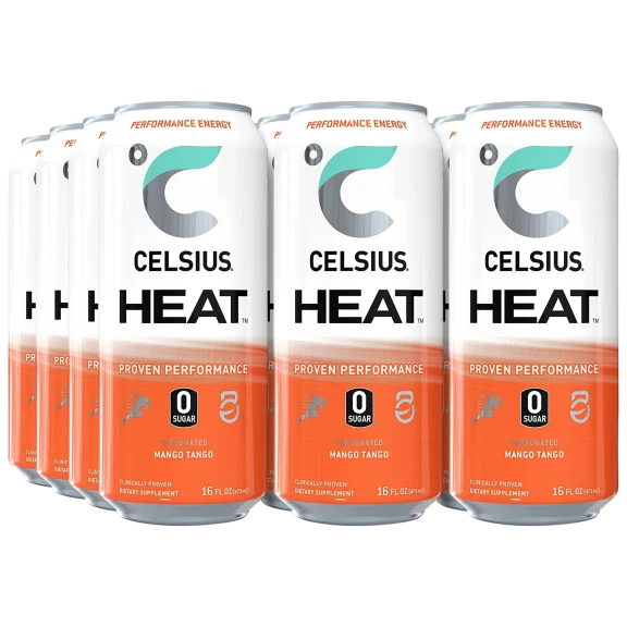 12-Pack: Celsius HEAT Performance Energy Drink 16 oz (Mango Tango)