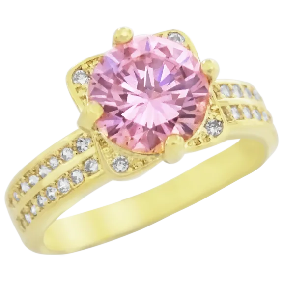 14k Yellow Gold Solitaire 2 Carat Pink Luxe Ballad Cubic Zirconia Ring