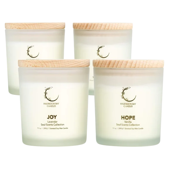 4-Piece: Halfmoon Bay Soy Wax Scented Jar Candles (Lavender and Vanilla, 9.9 oz)