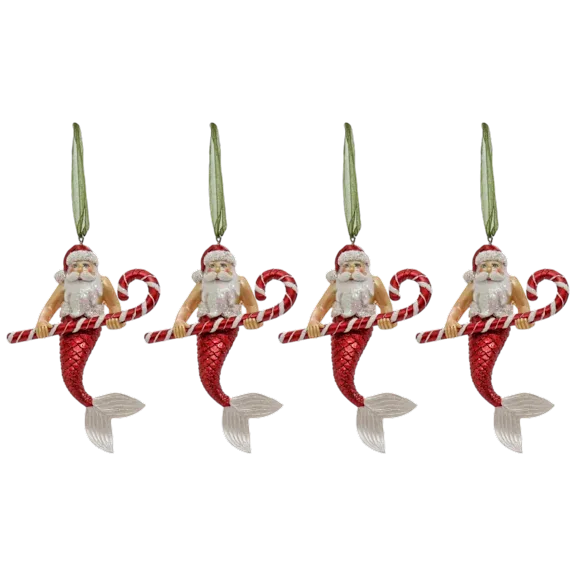 Paquete de 4: Adornos de Vidrio de Sireno Santa de National Tree Company