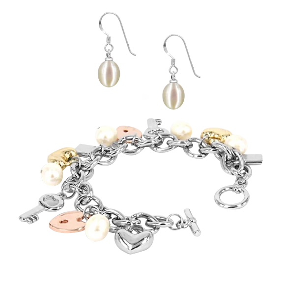 ROSE ATOLL COLLECTION Pearl Charm Bracelet and Earrings Set