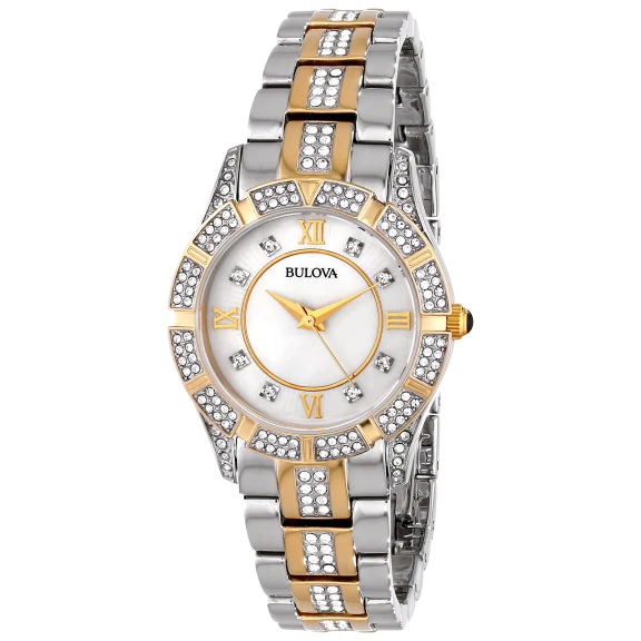 Bulova Quartz Crystal Two-Tone Ladies Watch in Stainless Steel