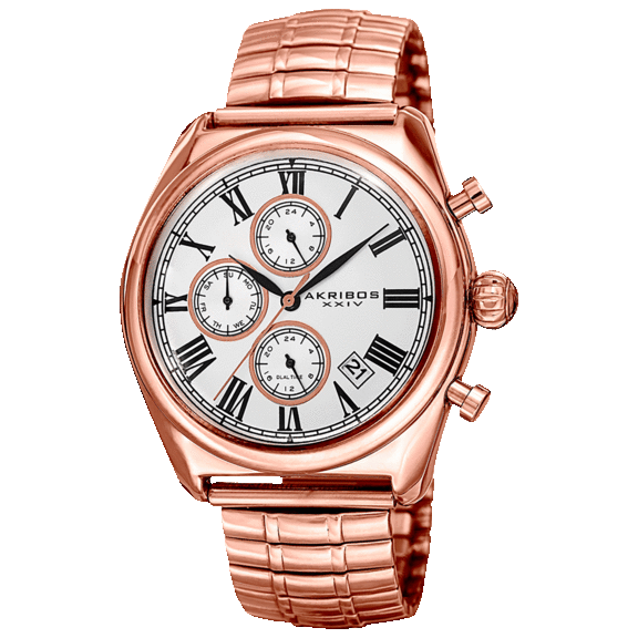 Akribos Ion Plated Alloy Multifunction Expandable Bracelet Watch
