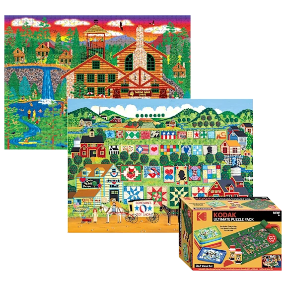 3-Pack: Home Country Two 1000-Piece Puzzles with Kodak Ultimate Puzzle Pack