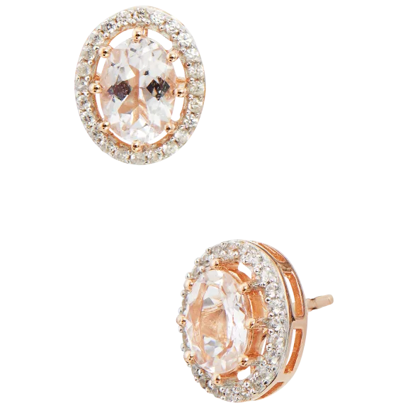 Savvy Cie .75 Carat TW Genuine Morganite & White Zircon Halo Stud Earrings