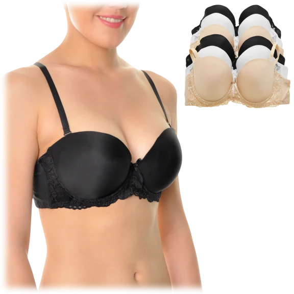 6-Pack: Angelina Wired Convertible Bras with Lace Accent Detail