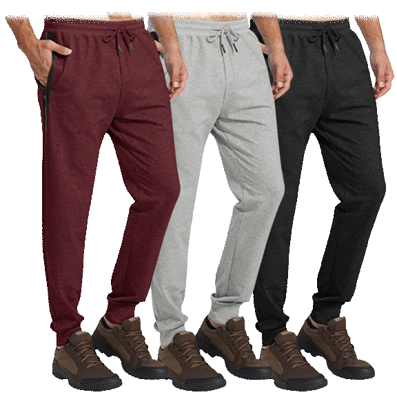 3-Pack: Men's Fleece Jogger Pants with Drawstring & Tech Zipper Pockets