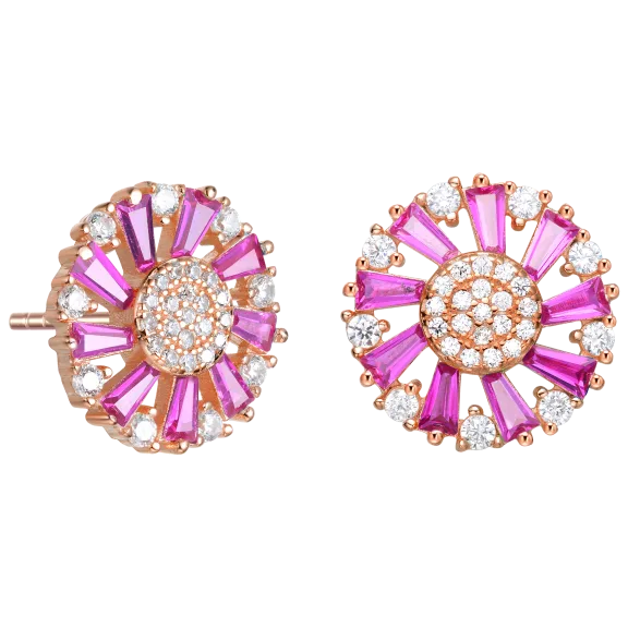 RelavenO Sterling Silver Stud Earrings with Baguette Ruby Red Cubic Zirconia