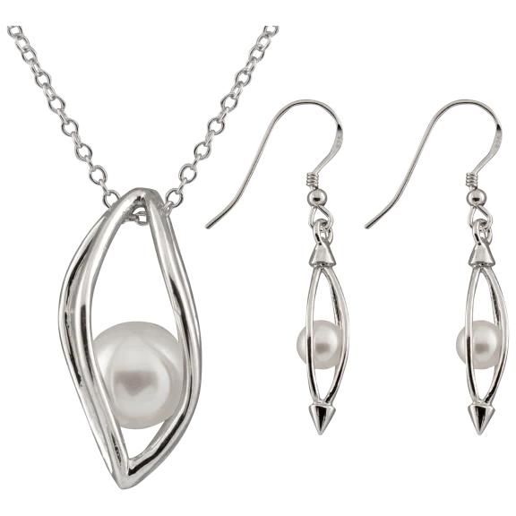Splendid Pearls Dangling Caged Pearl 2 Piece Set