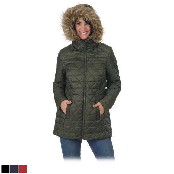 Marc New York Quilted Down Jacket with Removable Faux Fur Hood