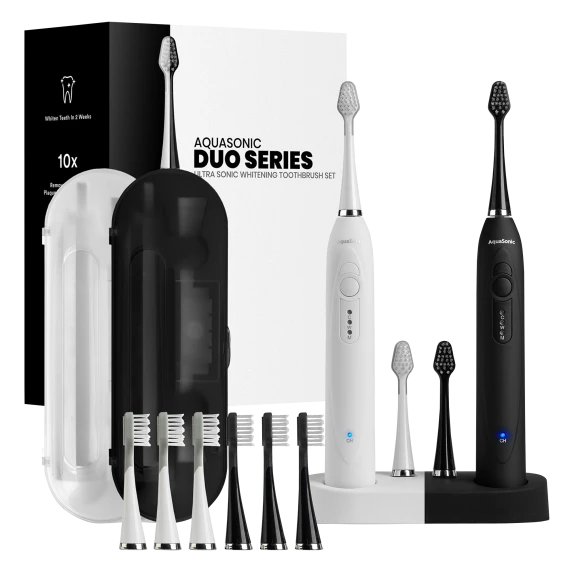 AquaSonic Duo Ultra Sonic 2 Toothbrush Bundle with 8 Brush Heads