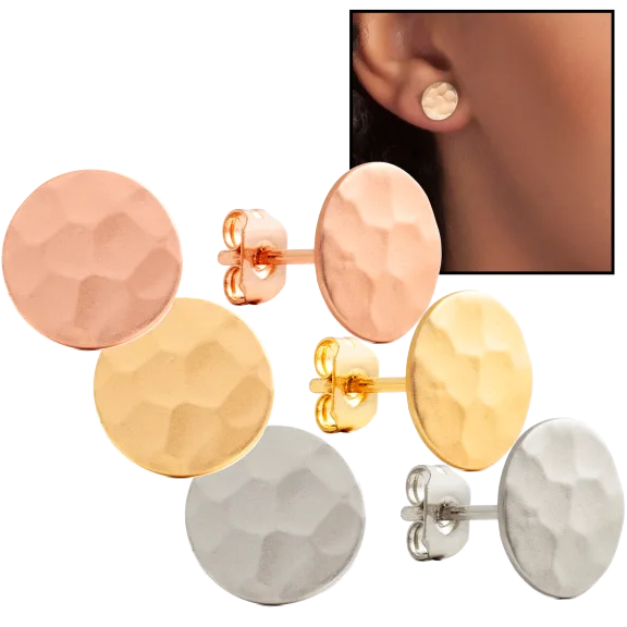 Sole du Soleil Jewelry Marigold 18K Gold Plated Hammered Circle Stud Earrings