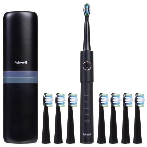 Fairywill E11 Sonic Toothbrush with 8 Brush Heads and Travel Case