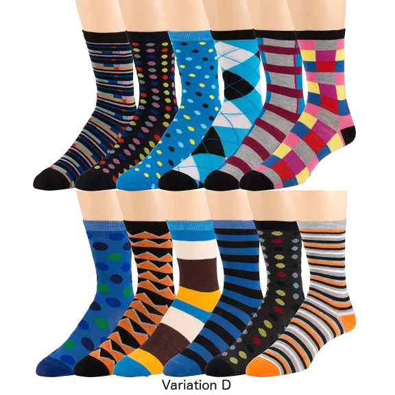 12 Pack: Zeke Men's Assorted Bright & Bold Socks (4 Variations)