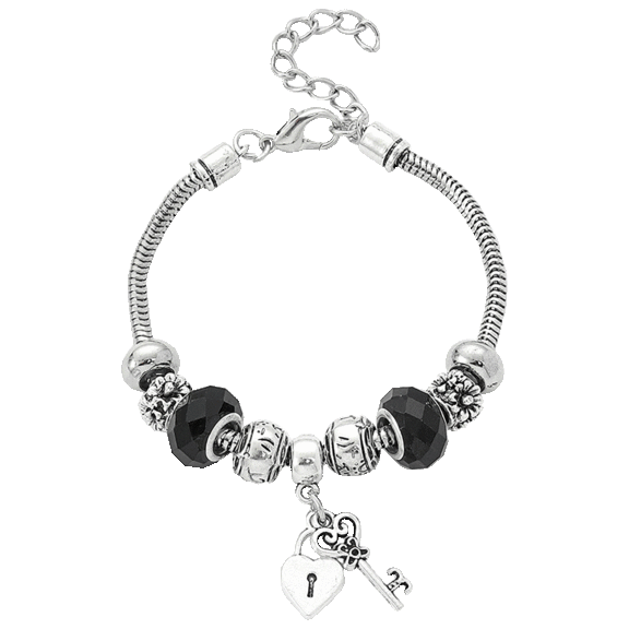 Tamborat Jewelry Murano Glass Heart And Key Charm Bracelet