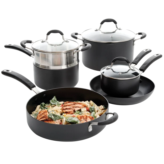 Oster Brawley 10-Piece Non-Stick Hard Anodized Aluminum Cookware Set