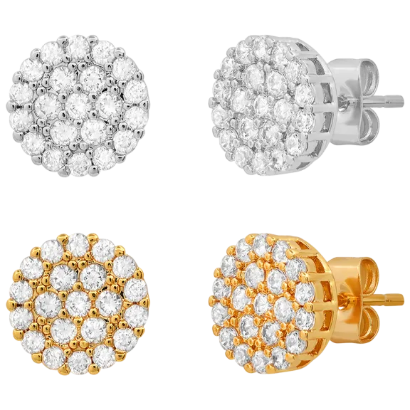 2-Pairs: Steeltime Ladies .84ct Simulated Diamond Cluster Stud Earring Set