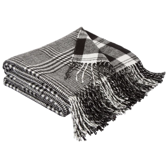Glitzhome 60"L*50"W Acrylic Reversible Black/White Plaid Woven Throw 530g